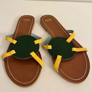 Frances Valentine Circle Slide Sandals with Green and Yellow Accents